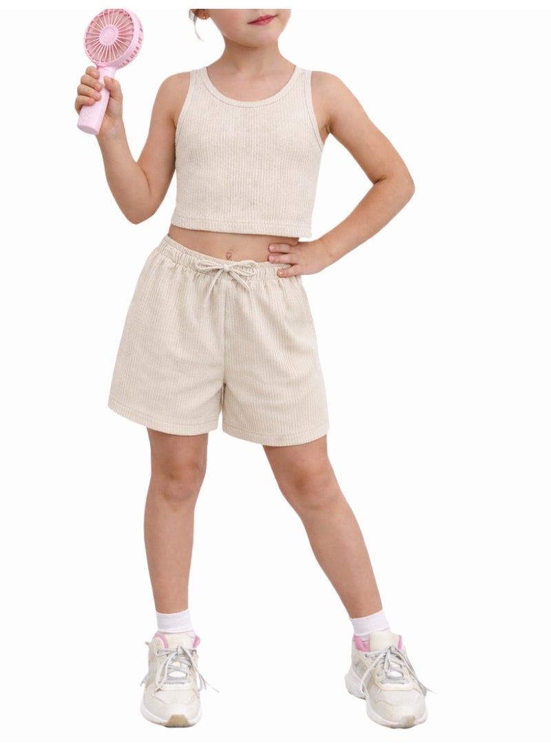 نايلتون طقم ملابس بناتي مكون من توب قصير مضلع وشورت عالي الخصر.  طقم ملابس كاجوال للأطفال - توب قصير وشورت برباط - Image 2